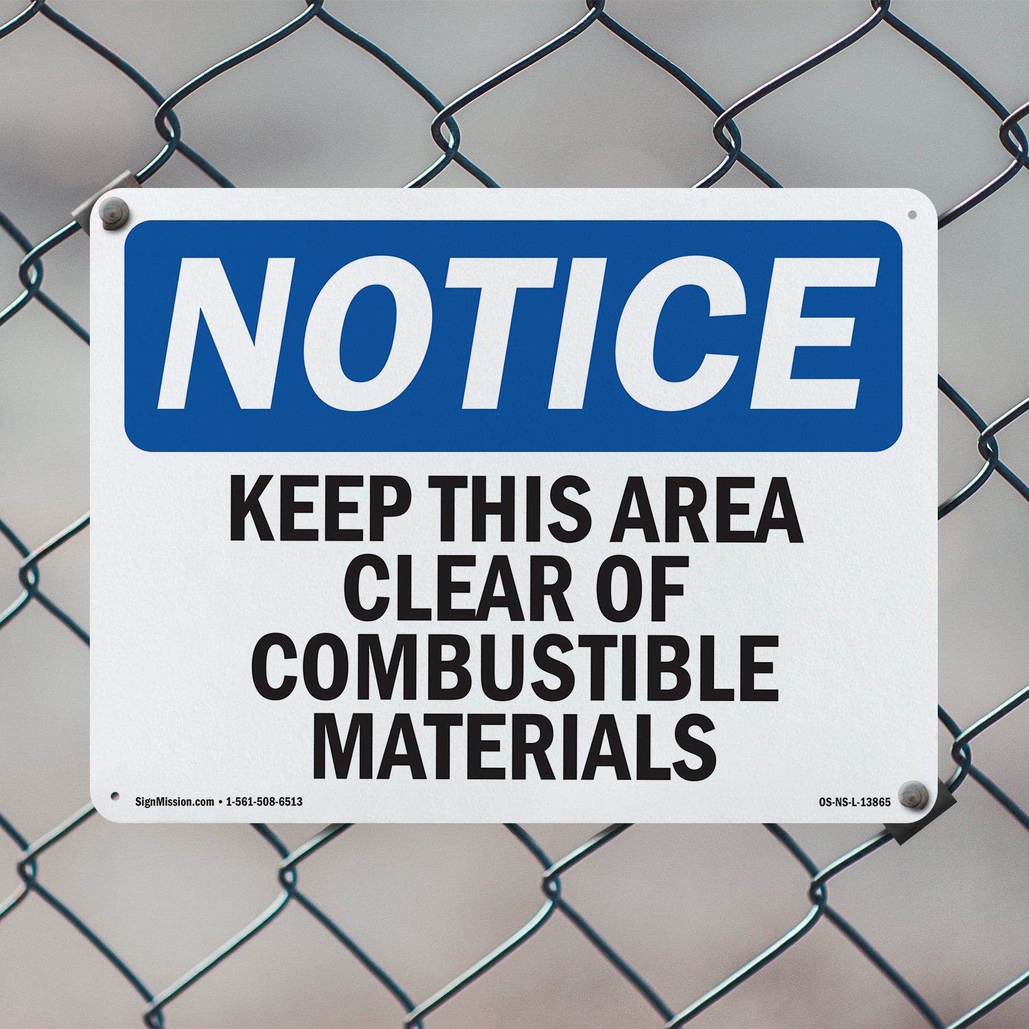 Keep This Area Clear Of Combustible Materials OSHA Notice Sign, Decal 5/10 Pack