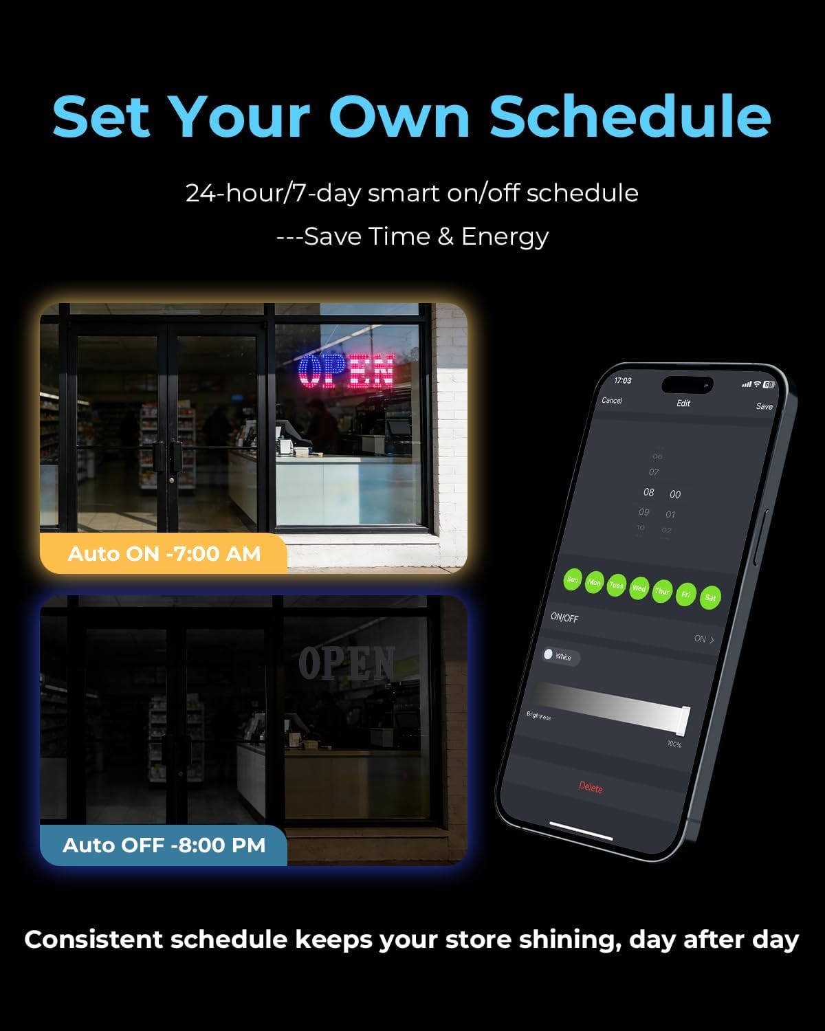 Electric Jumbo Open Sign 30×10 LED Timer Remote Control Store Open Closed Sign