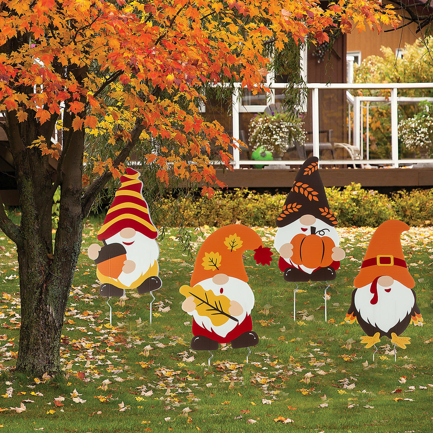Fall Gnome Yard Signs, Thanksgiving, Party Decor, 4 Piece Set