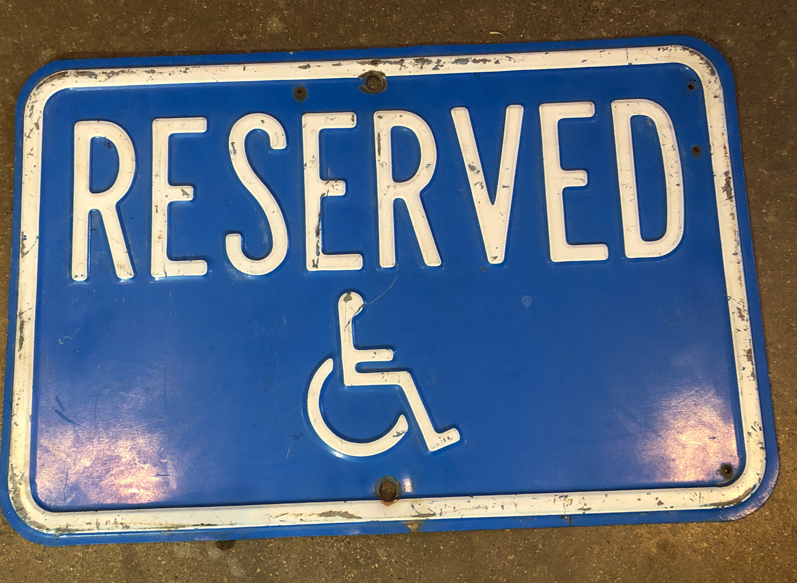 Vintage Metal Reserved Handicap Sign 18 X 12 Blue & White Raised Letters