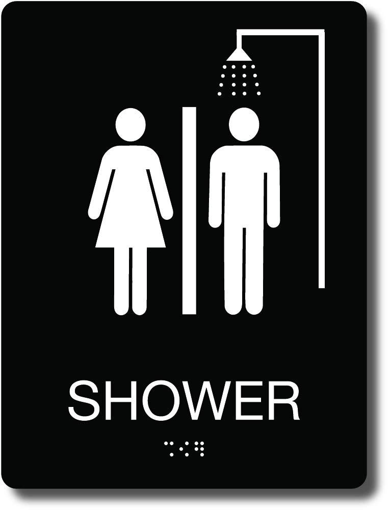 ADA Compliant Shower Sign With Braille 8×6 Inch Black Indoor 8″X6″, Black Sign