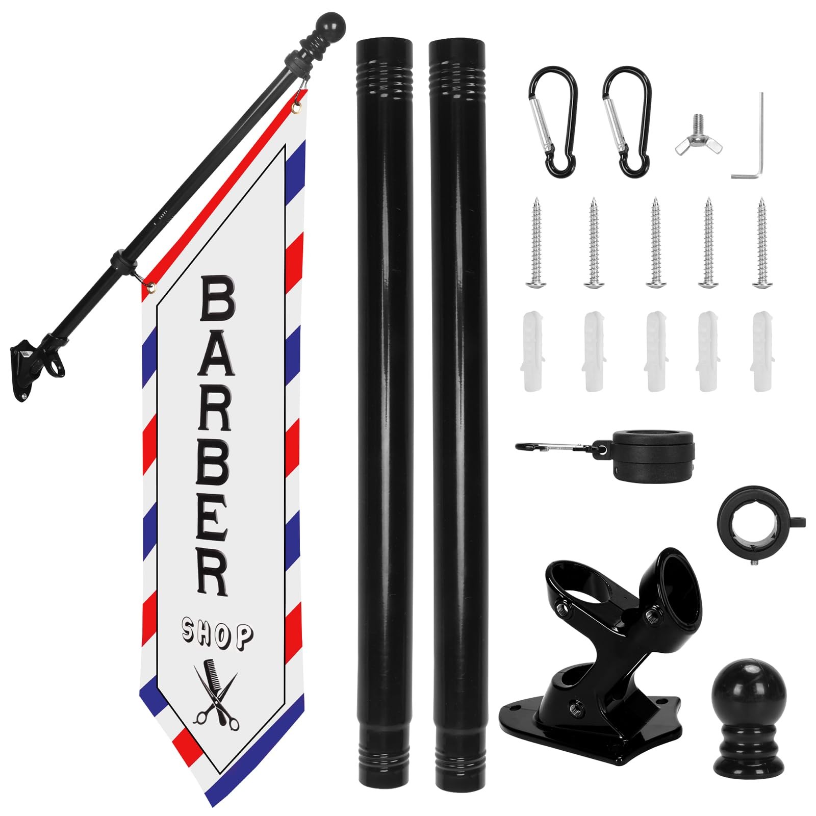 Outdoor Barber Shop Banner Sign – 42×12 DoubleSided HeavyDuty Canvas with Pol…