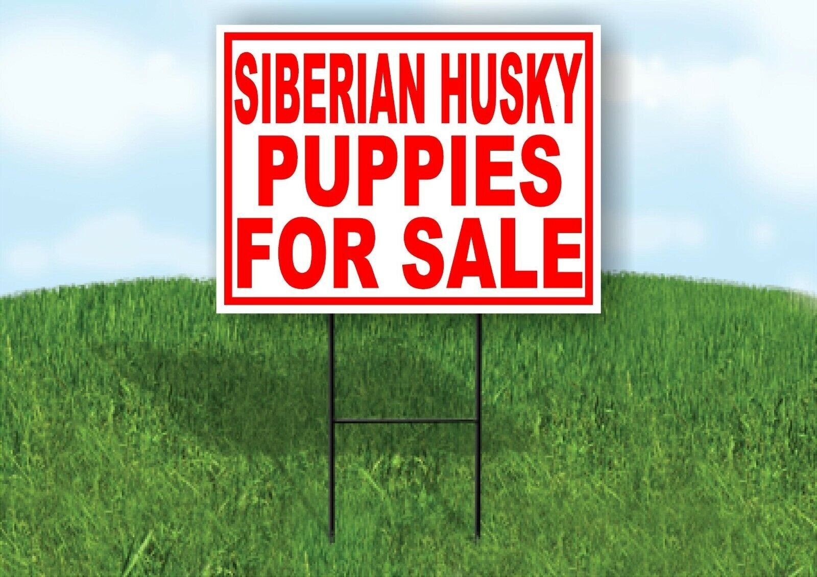 Siberian Husky PUPPIES FOR SALE RED Yard Sign Road with Stand LAWN SIGN