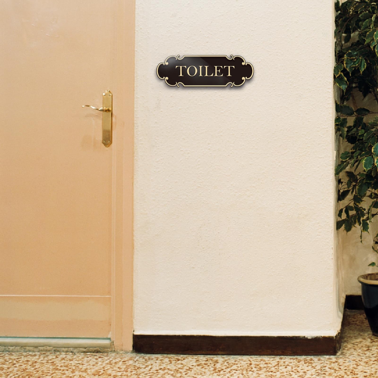 1 Pack Black Gold Acrylic 9×3 Inch Toilet Sign SelfStick Wall Or Door Signage