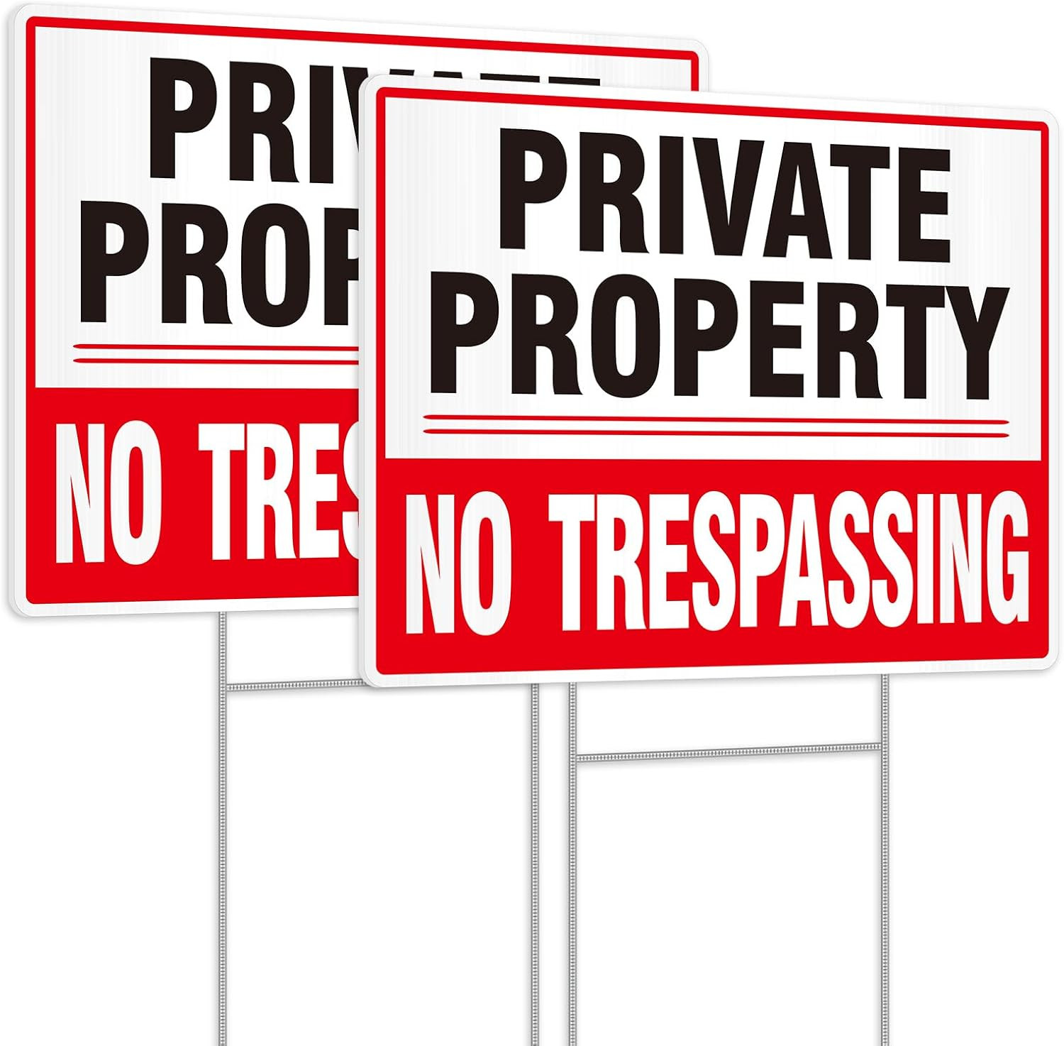 2 Pack Private Property No Trespassing Signs Metal Wire H-Stakes 12.6” X 9.5”