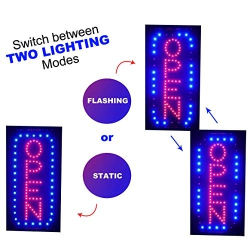 LED Open Neon Sign 17×10 Inch Indoor Business Lighting Static Flashing Modes