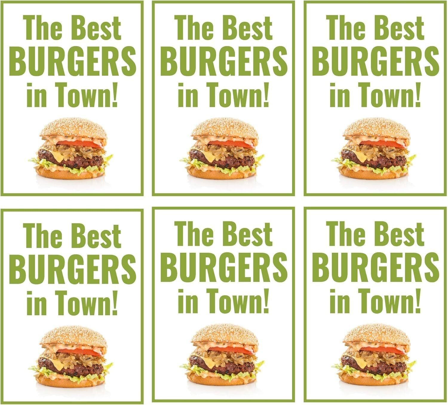 The Best Burgers In Town! Retail Window Paper Signs | Pack of 6 | 18″w x 24″h