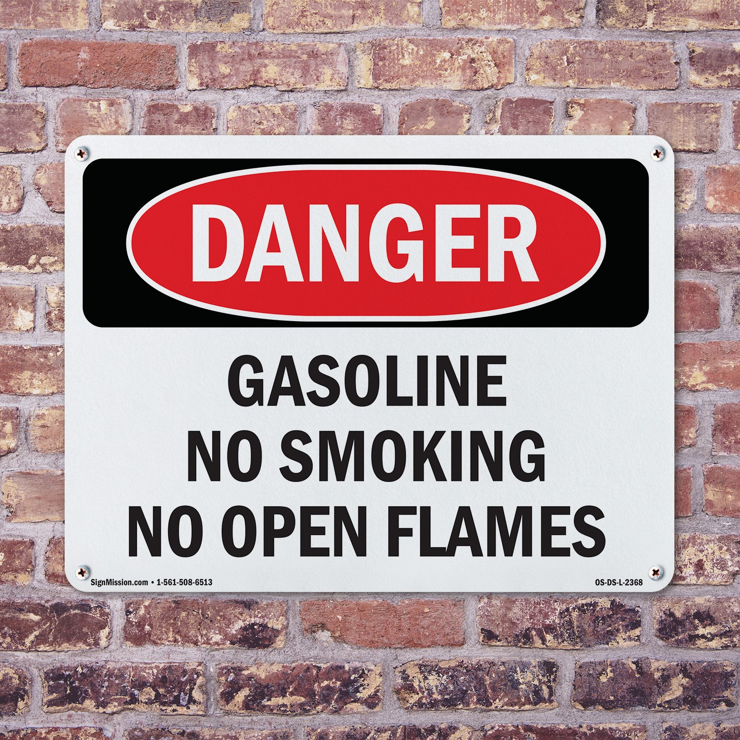 Gasoline No Smoking No Open Flames OSHA Danger Sign Metal, Decal – 5 or 10 Pack