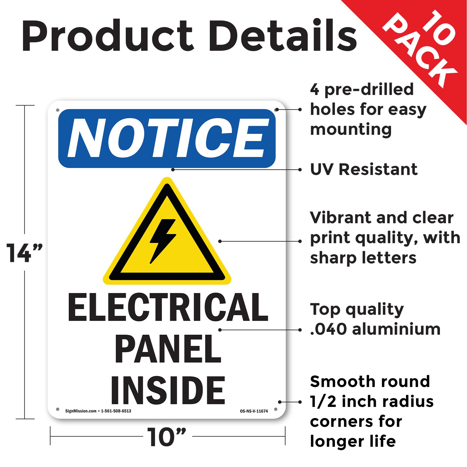 Electrical Panels Inside OSHA Notice Sign Metal, Plastic, Decal – 5 or 10 Pack