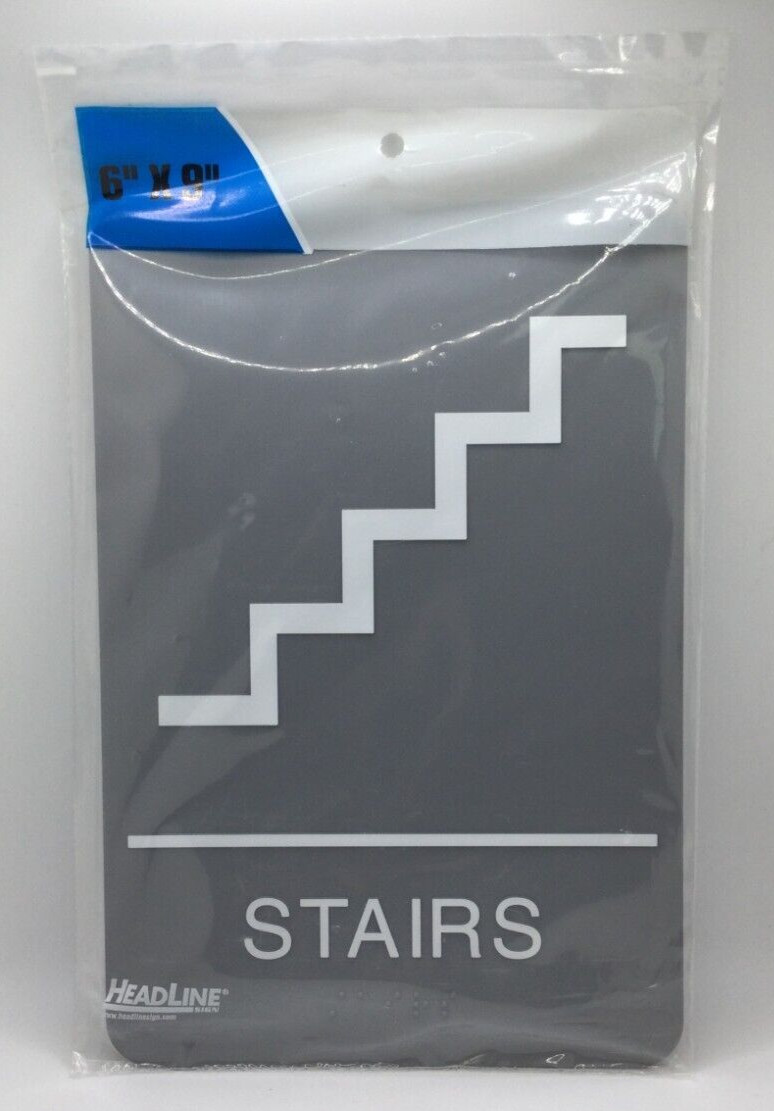 Headline Sign 5401 Stairs Sign, Braille / Tactile Graphics, 6″ x 9″, Gray/White