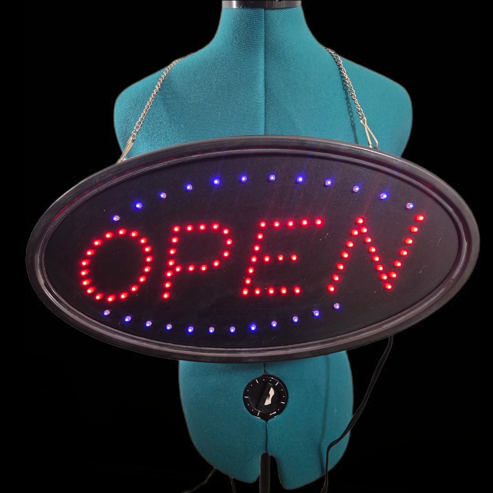 LED Neon Animated Red Blue electric Oval OPEN Sign 18.5in L/9.5in W