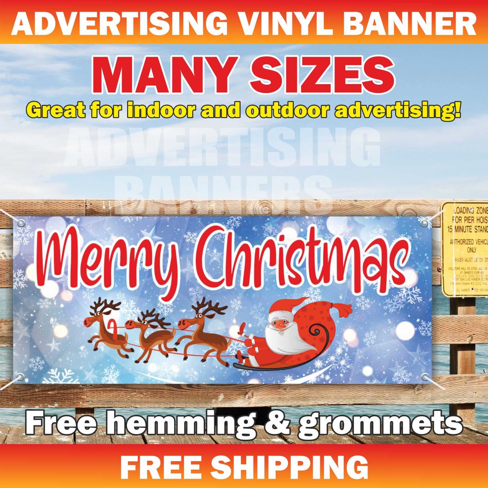 Merry Christmas Advertising Banner Vinyl Mesh Sign Xmas Holidays Happy New Year