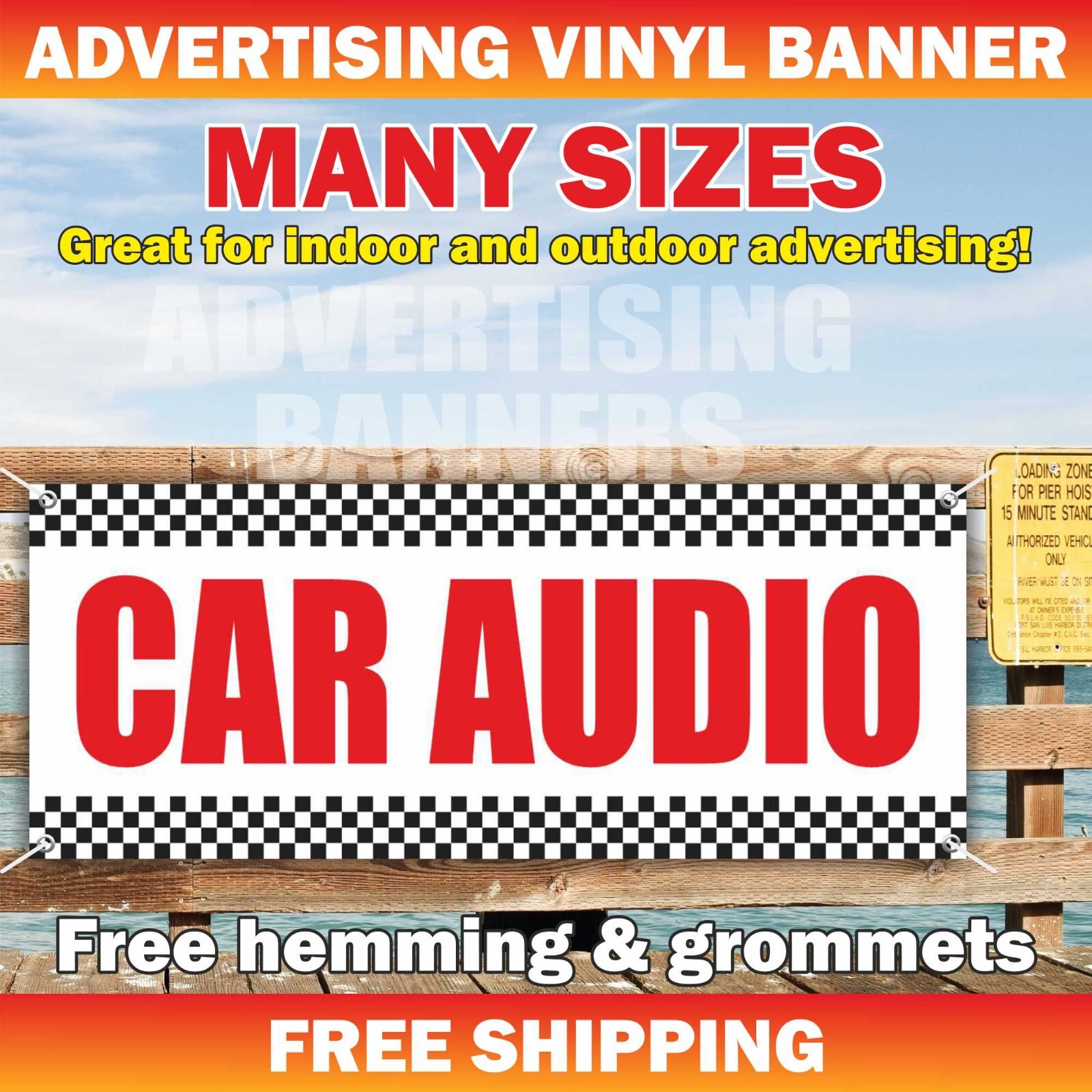CAR AUDIO Advertising Banner Vinyl Mesh Sign Stereo Speakers Service Auto Sound