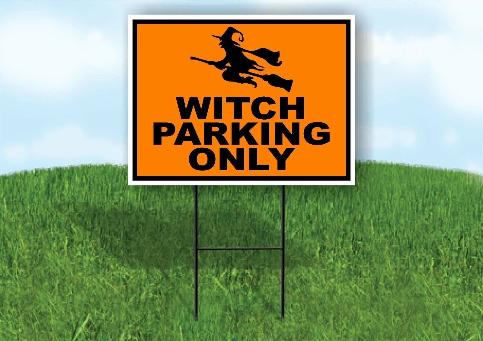 WITCH PARKING ONLY ORANGE BLACK Yard Sign with Stand LAWN SIGN