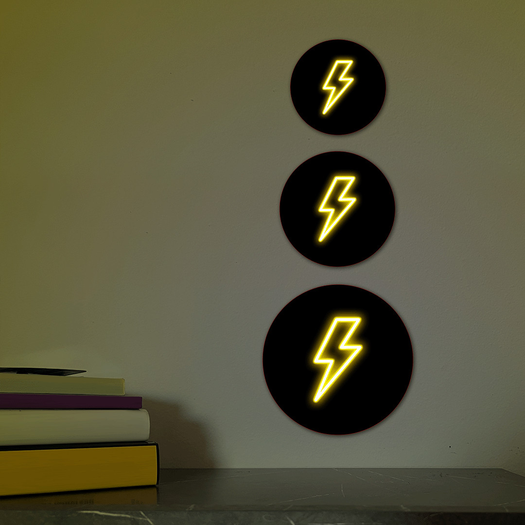 Circle Plus Lightning Neon Graphic Style Wall or Door Sign