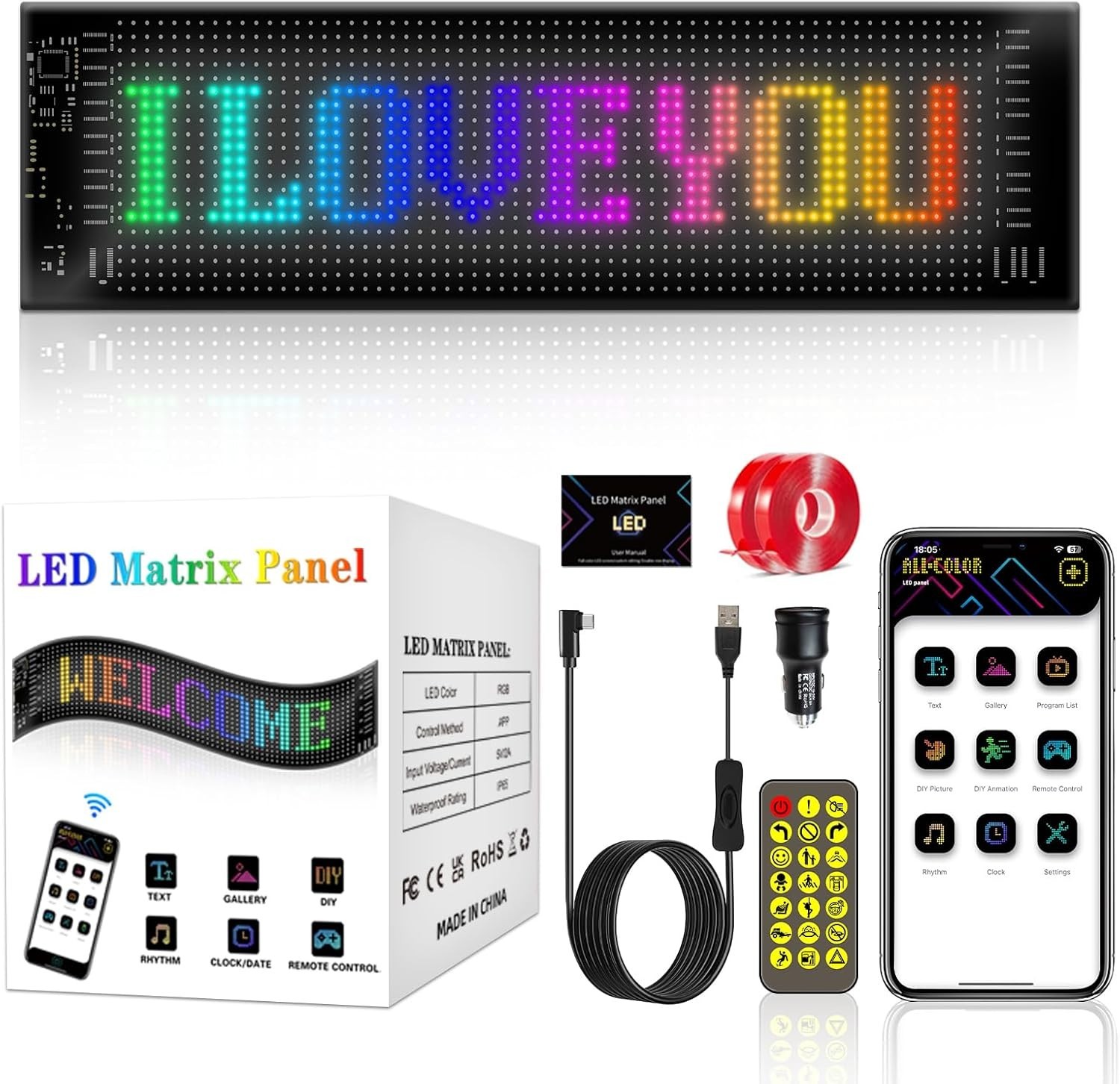 Digital LED Display Sign for Cars, Trucks & SUVs – Bluetooth Controlled, 13.7…