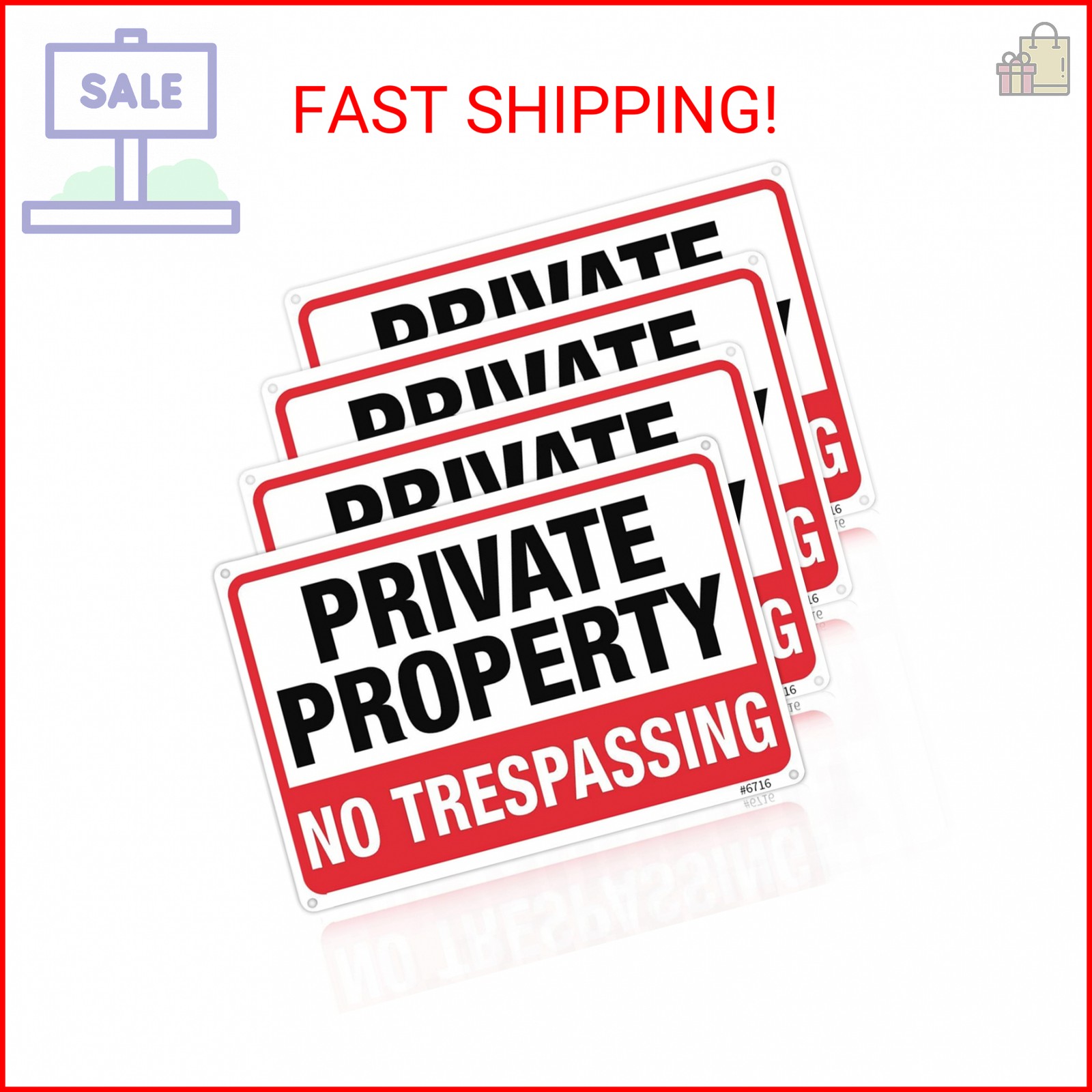 4-Pack Private Property No Trespassing Signs, 10×7 Inch Heavy Duty Rust-Free Alu