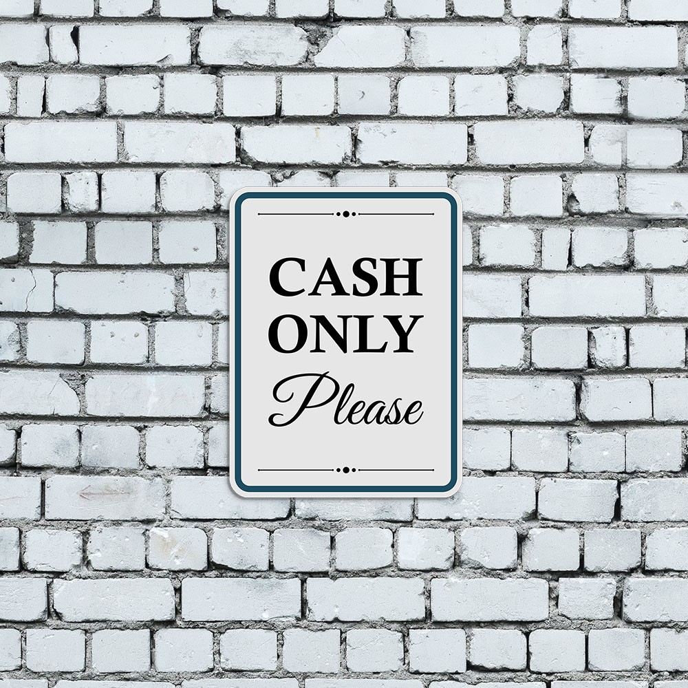 Portrait Round Plus Cash Only Please Wall or Door Sign | Public Shop/Cafe Decor