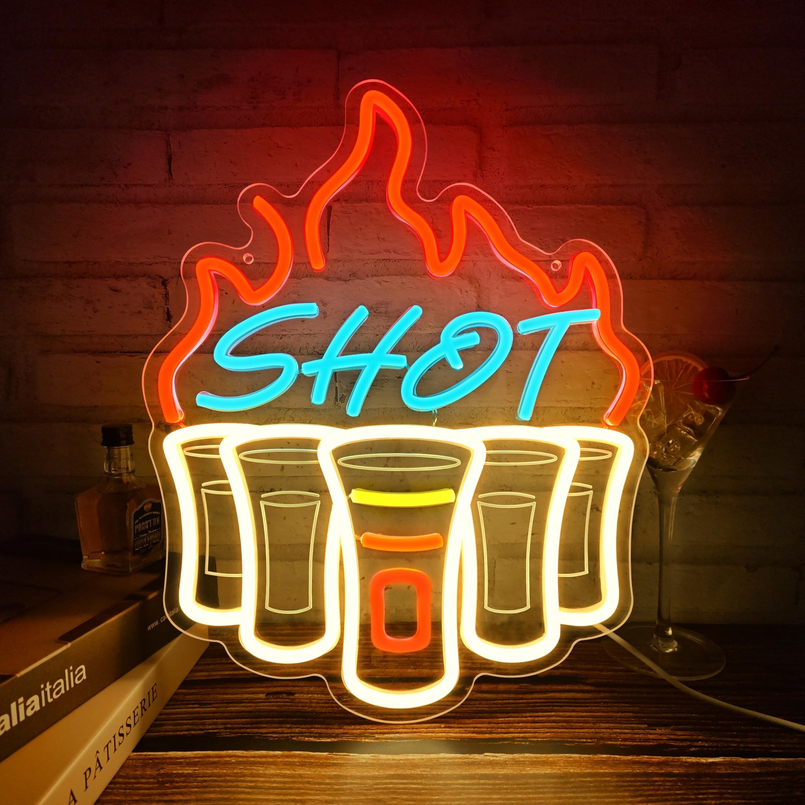 Shot Neon Sign, Bar Neon Signs for Wall Decor, Dimmable Acrylic Neon Lights f…