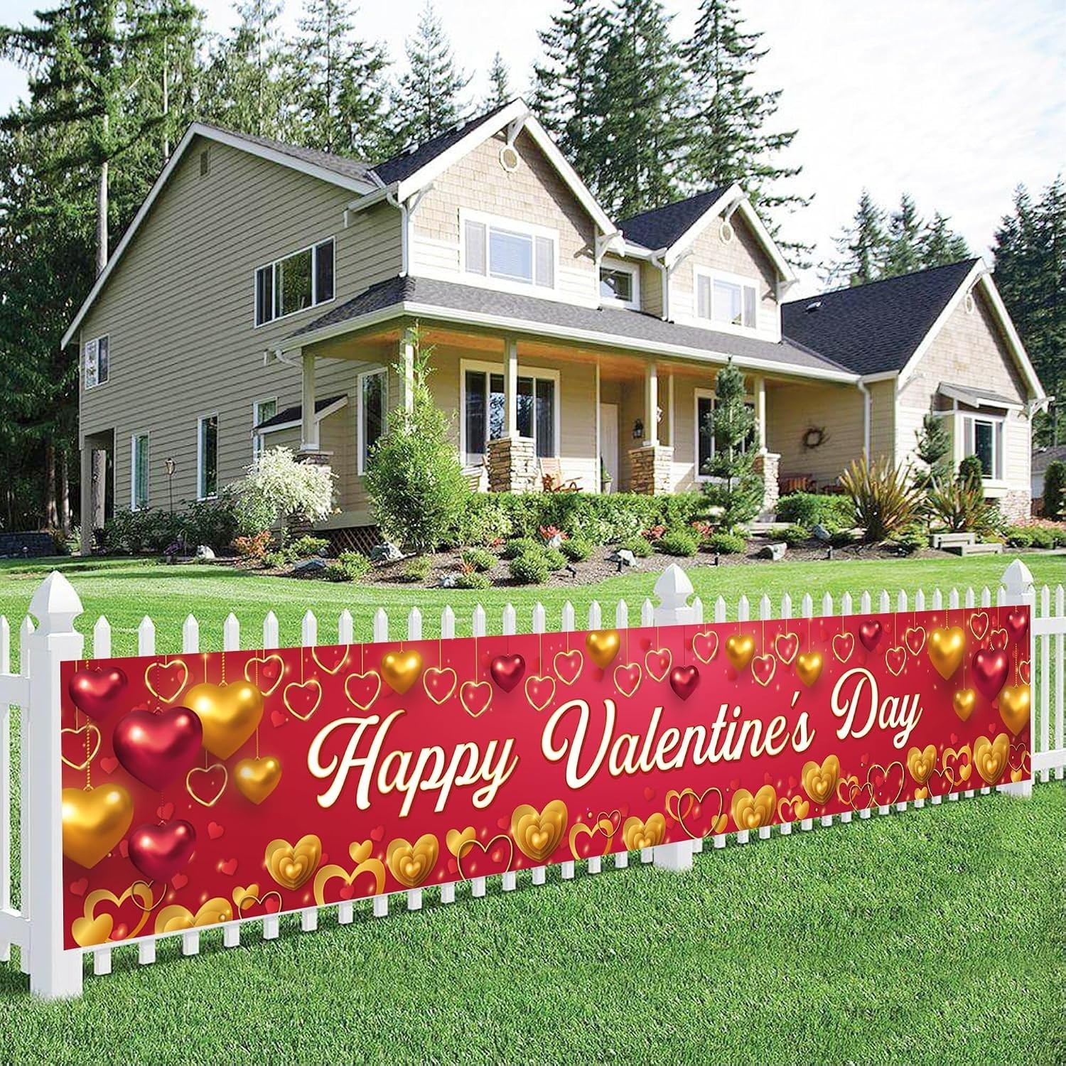 Valentines Day Outdoor Banner 120×20 Inch Colorful Heart Design for Celebrations