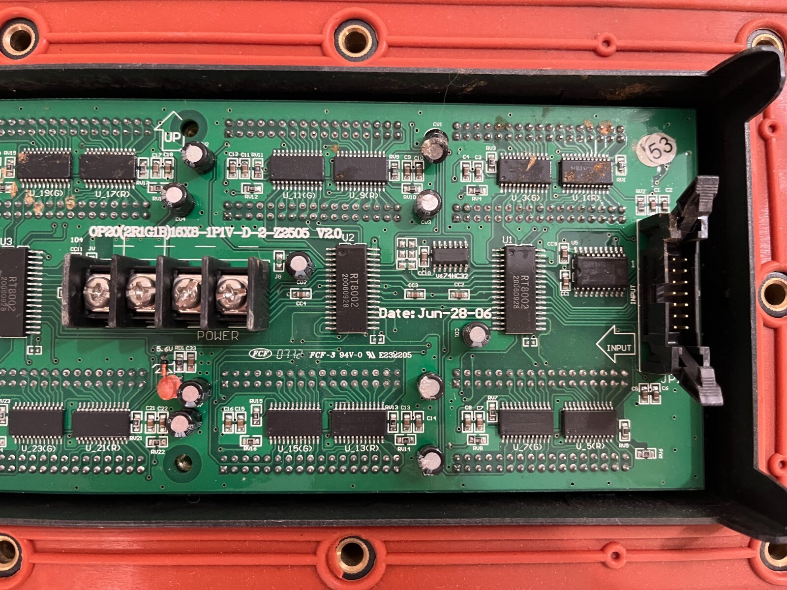 FCF led board OP20(2R1G1B)16X8-1P1V-D-2-72505 V2.0