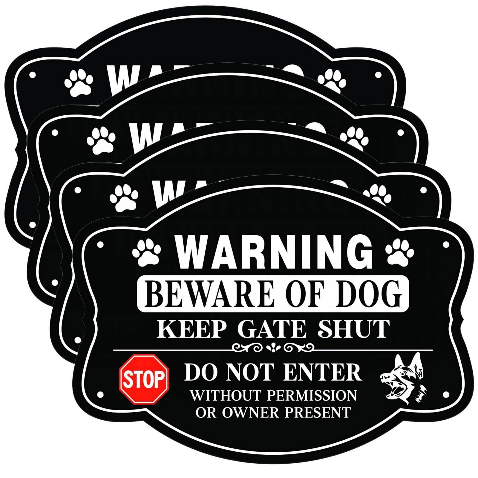 4 Pack Beware of Dog Sign, 10X7 Inch Reflective Aluminum, Security Warning for F