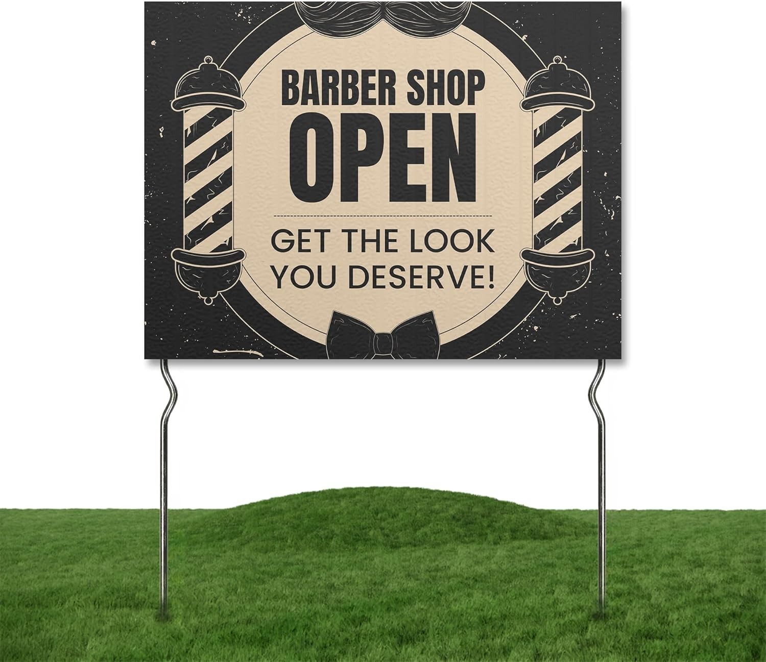 Outdoor Barber Shop Yard Sign with 13″ Metal Stake Double Sided Lawn Garden Sign