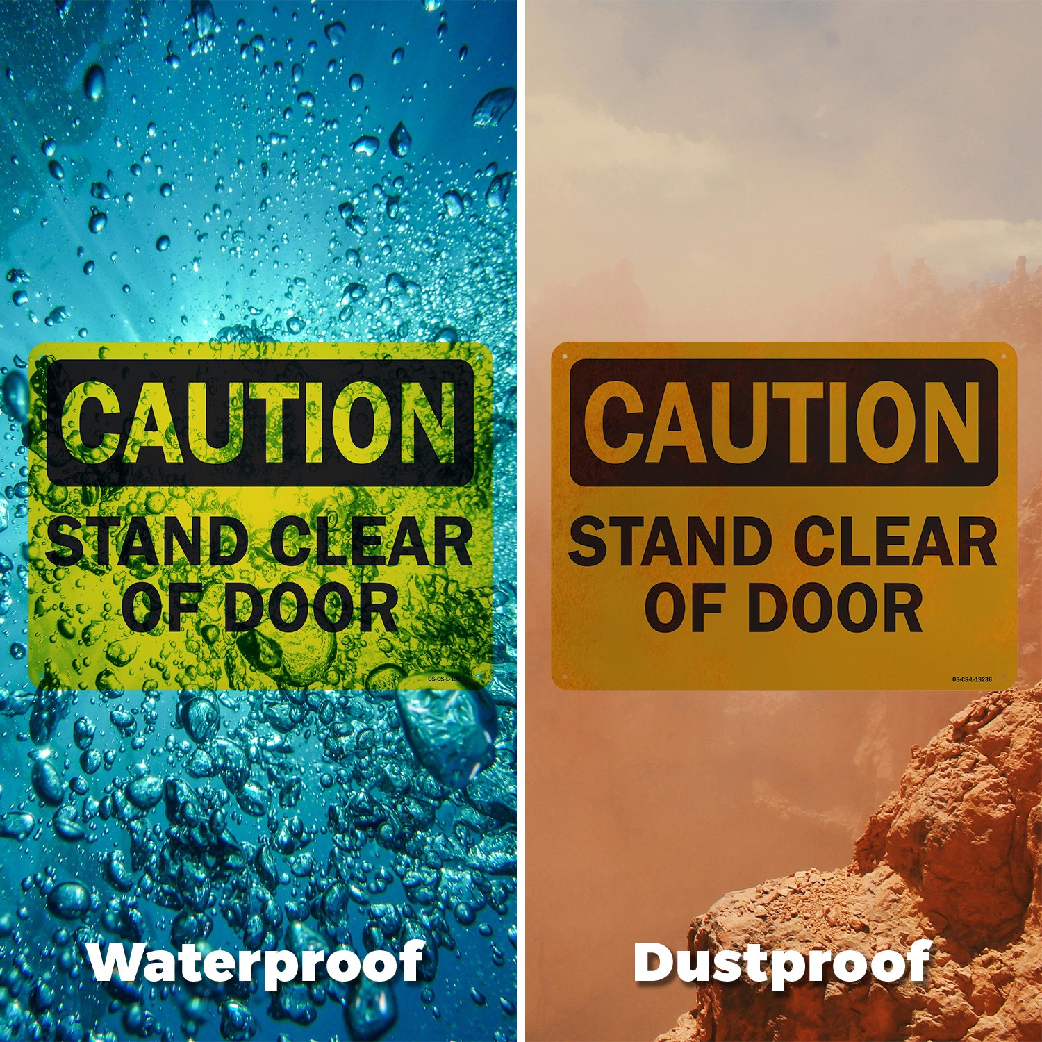 Stand Clear Of Door OSHA Caution Sign Metal, Plastic, Or Decal – 5 or 10 Pack