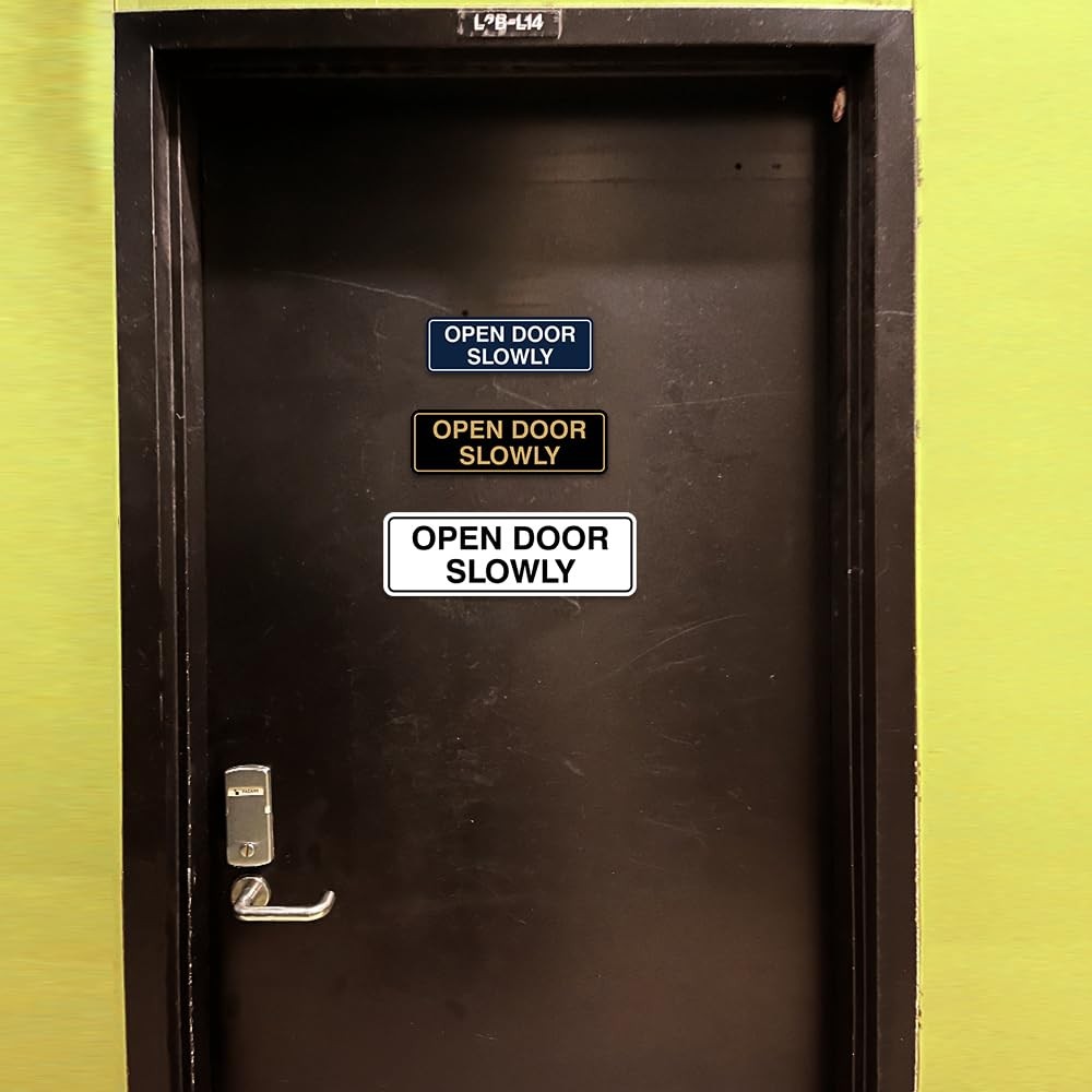 All Quality Standard Open Door Slowly Door/Wall Sign – Silver – Medium 10 Pack
