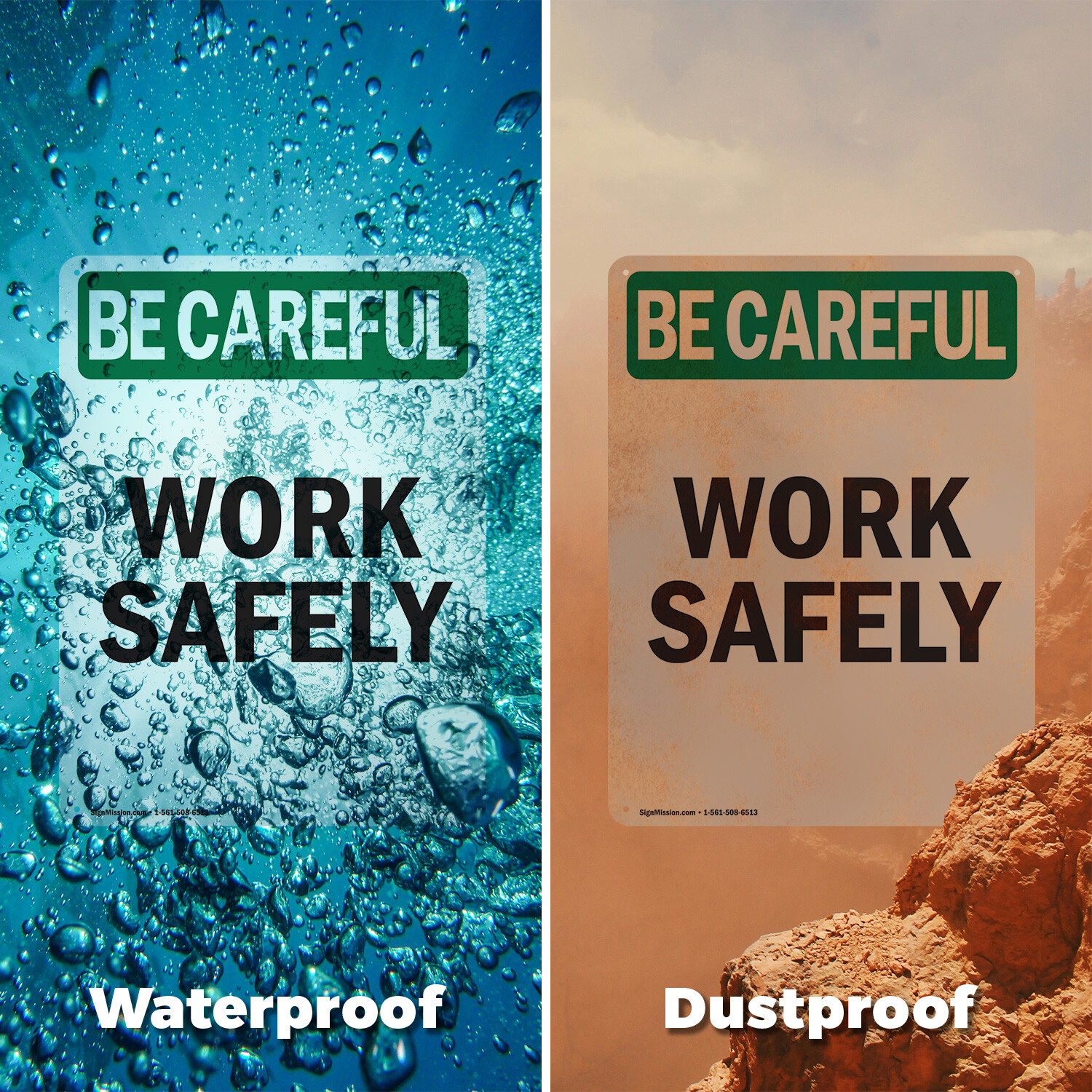 (2 Pack) Work Safely OSHA Be Careful Sign Decal Metal Plastic