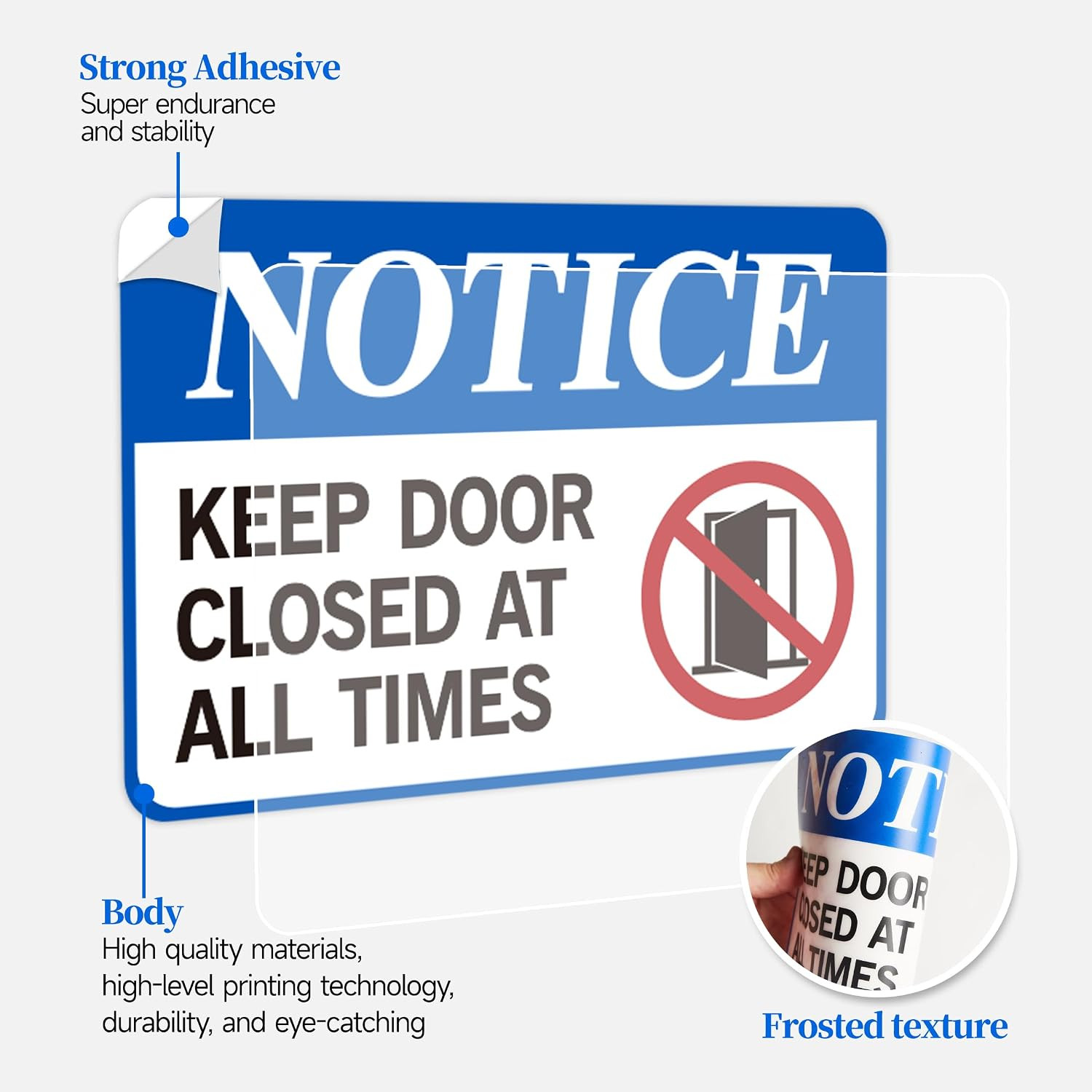 Keep Door Closed Sign，Self-Adhesive Weatherproof and Fade-Resistant Please Keep