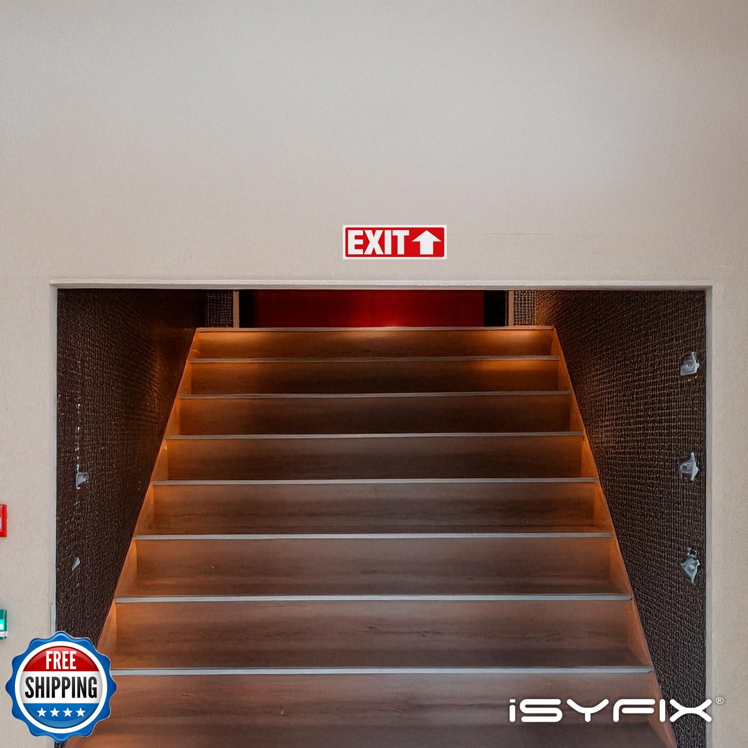 iSYFIX Exit Signs Stickers 2 Pack 12×4 Inch – Laminated Premium Vinyl Directi