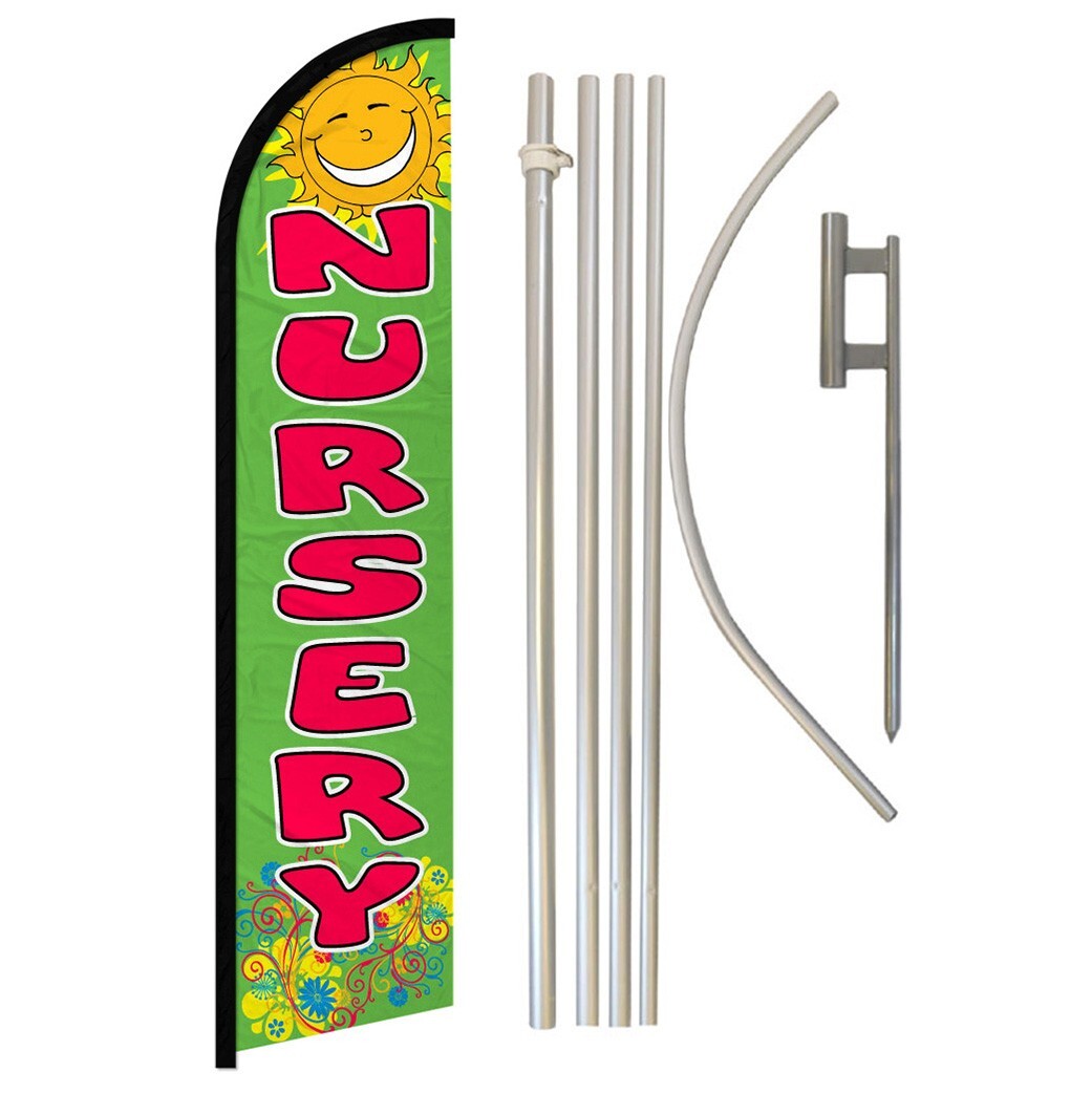 Nursery Full Curve Windless Swooper Flag & Pole Kit Plants Garden Supplies