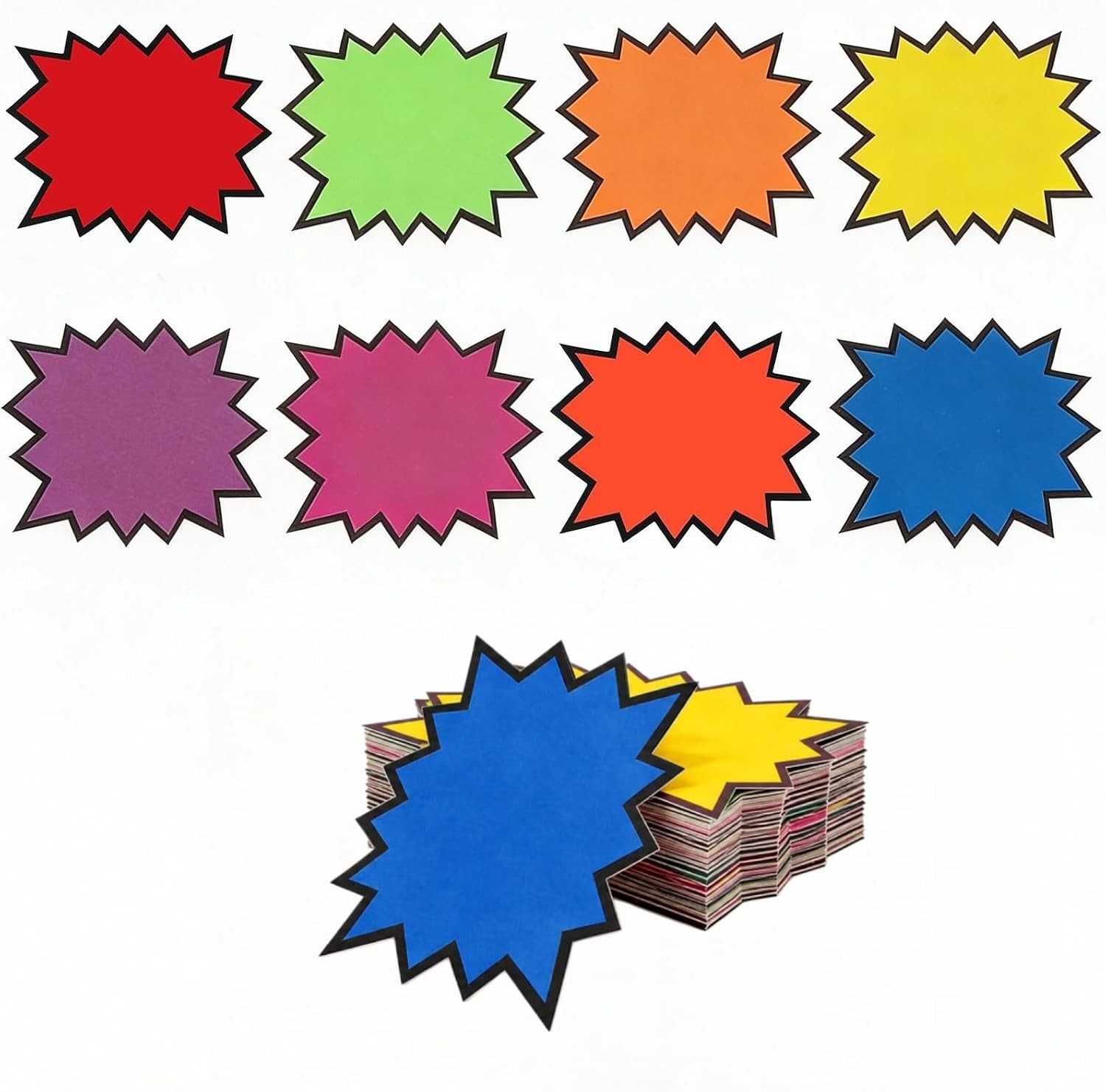 40 Pcs Neon Starburst Signs 5.5 x 7 Inch Fluorescent Burst Cards Writable