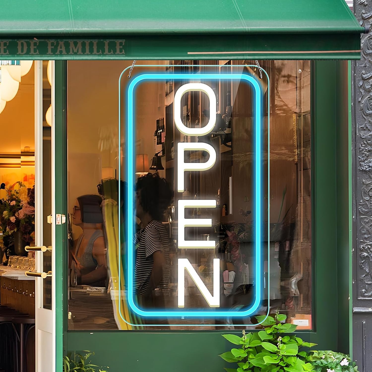 Large 23″ LED Neon Open Sign, Ultra Bright Blue White, ON/OFF Switch, Bar Salon