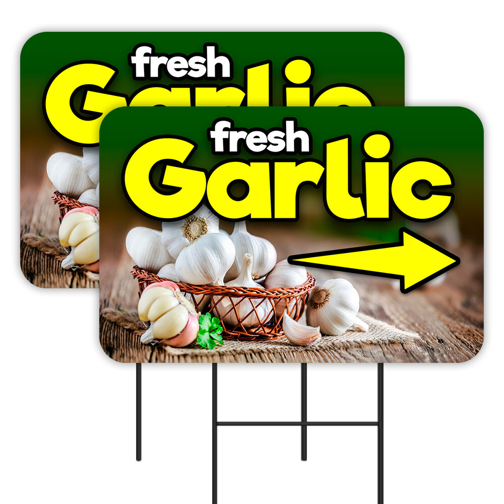 Fresh Garlic 2 Pack Double-Sided Yard Signs 16″ x 24″ with Metal Stakes (Made in