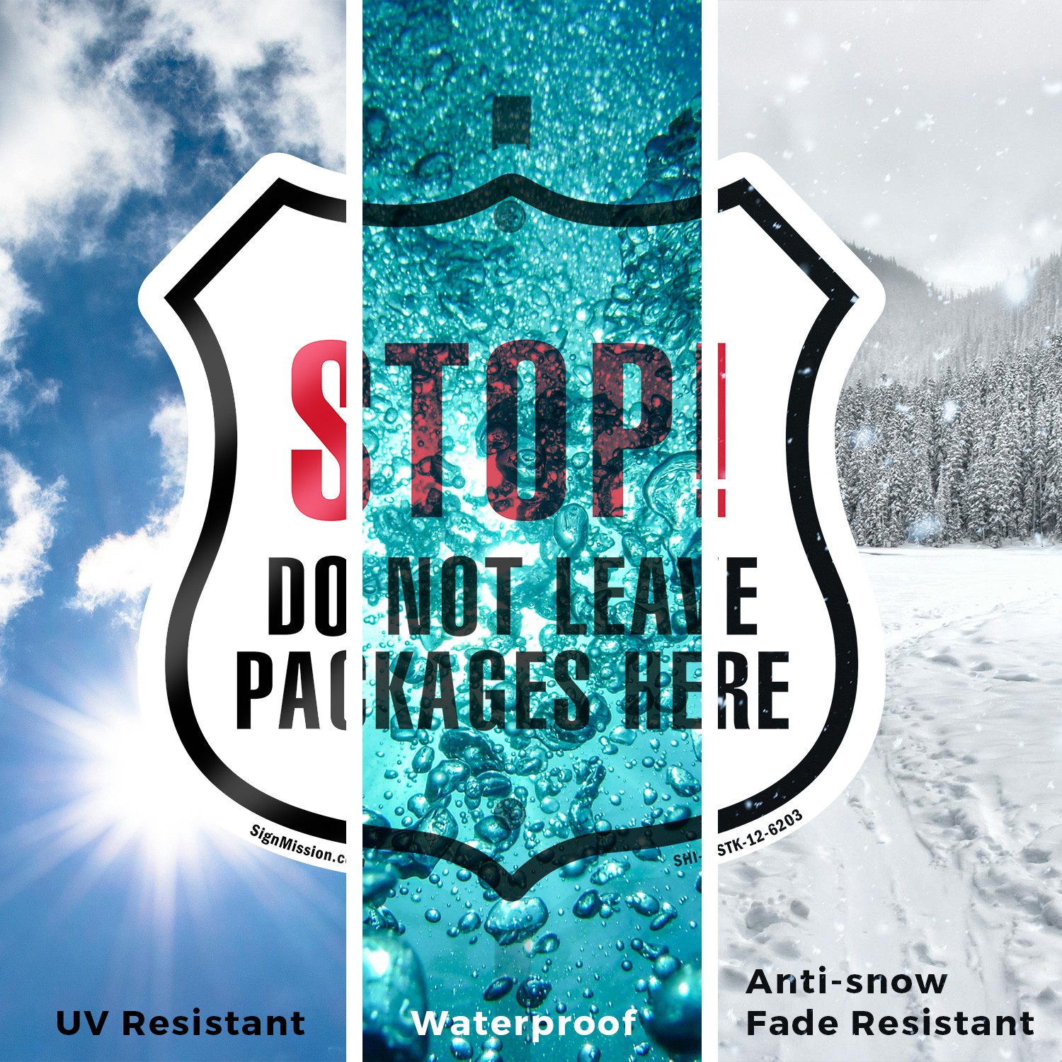 Stop Do Not Leave Packages Here Shield Shaped Sign With Stake Weather Resistant