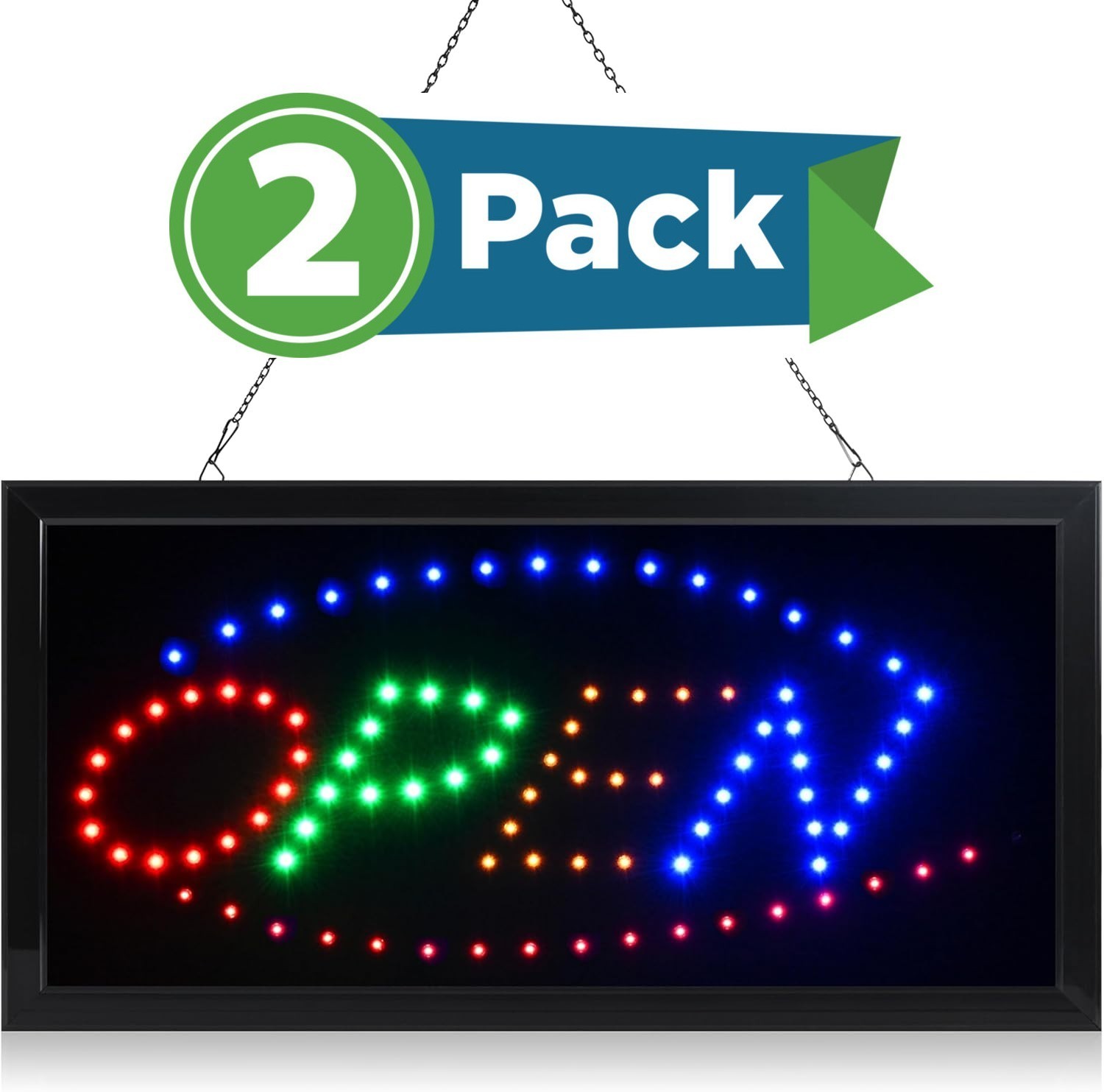 (2-Pack) OPEN Sign for Store LED Multi-Color with Animated Motion 18.5″ x 9.5″