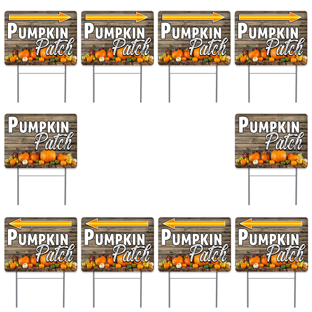 Pumpkin Patch (Arrows) 10 Pack Set 2 (10 24″ x 18″ Yard Signs with Metal Stake)