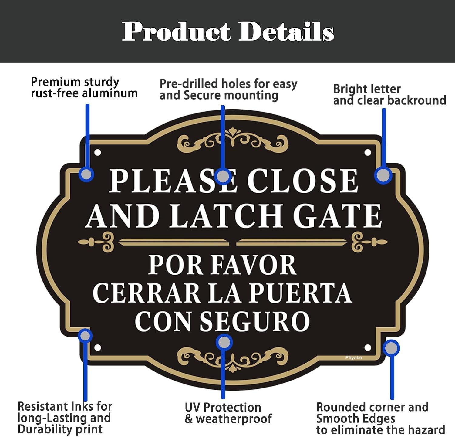 2 Pack Please Close and Latch Gate Sign Bilingual English Spanish, | 10 x 7 I…