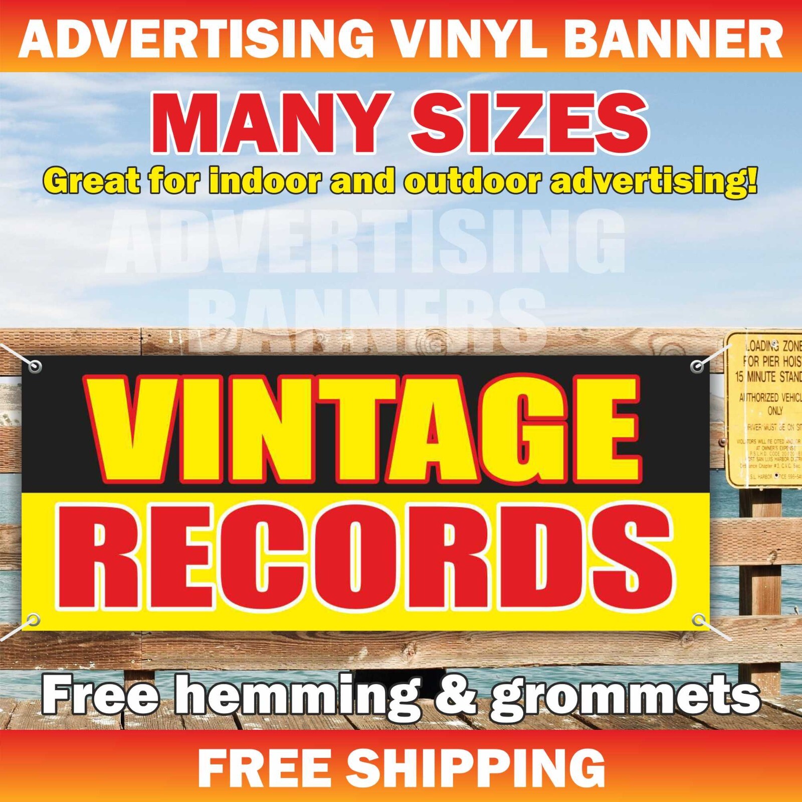 VINTAGE RECORDS Advertising Banner Vinyl Mesh Sign Music Antique Rare Albums