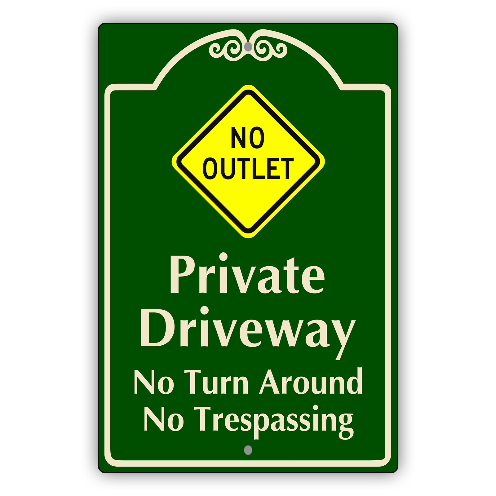 No Outlet Private Driveway No Turn Around Notice Novelty Aluminum Metal Sign