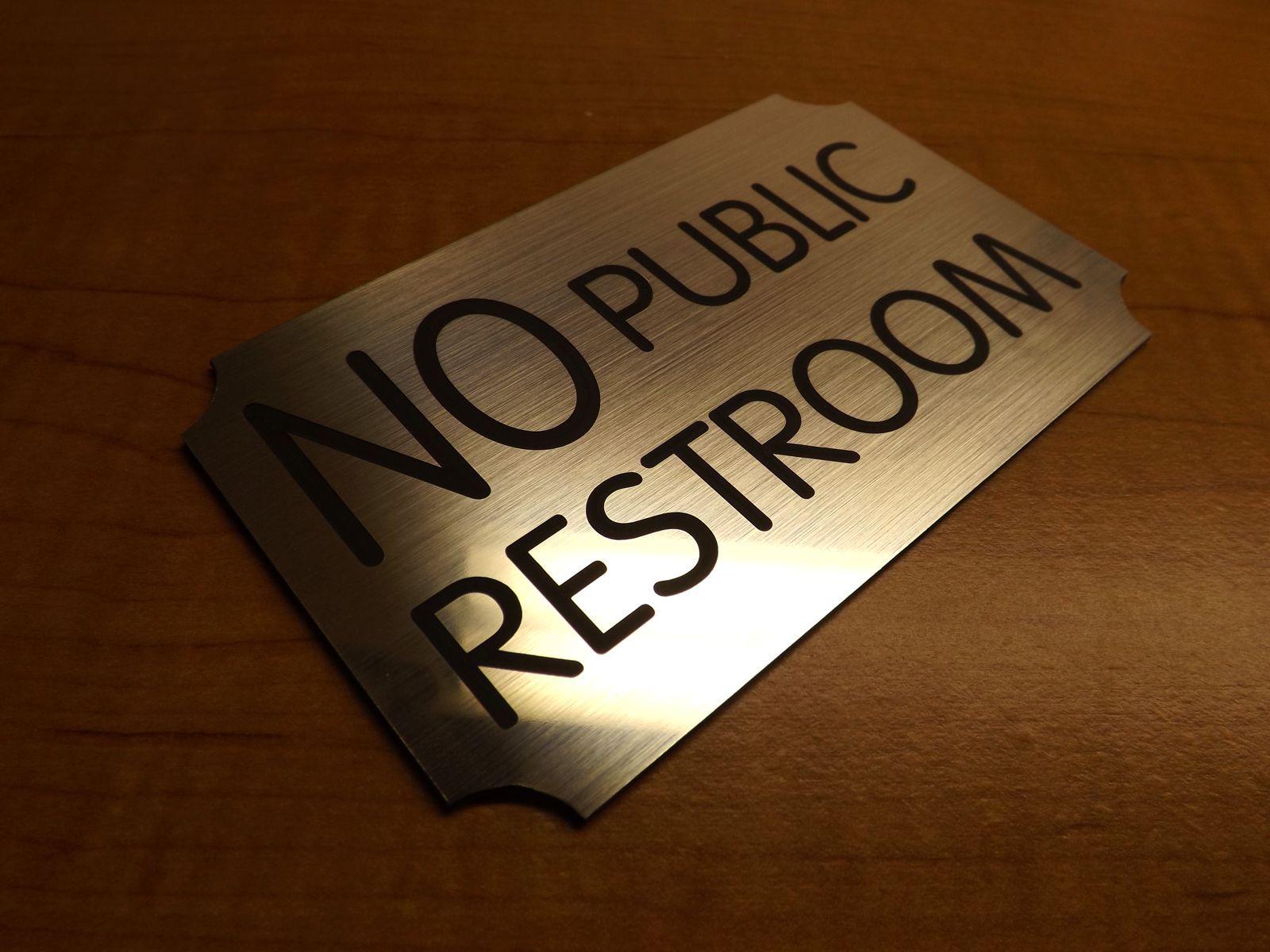 Engraved NO PUBLIC RESTROOM Silver Sign | Office Suite Wall Plaque Cafe Plate