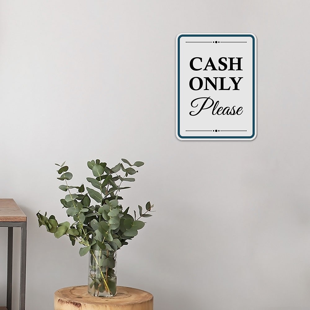 Portrait Round Plus Cash Only Please Wall or Door Sign | Public Shop/Cafe Decor