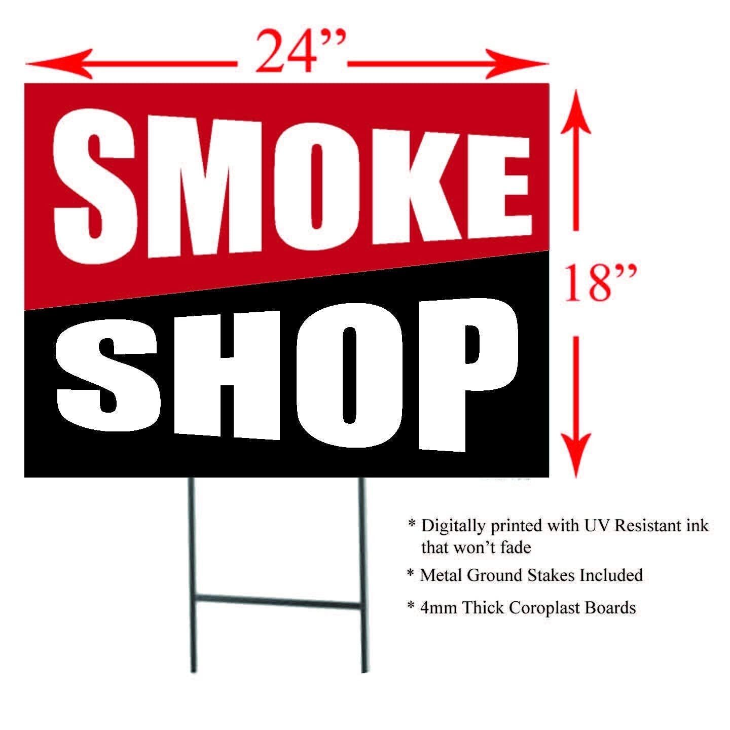 Smoke Shop | Sidewalk Yard Sign with Metal Stakes | 24″w x 18″h