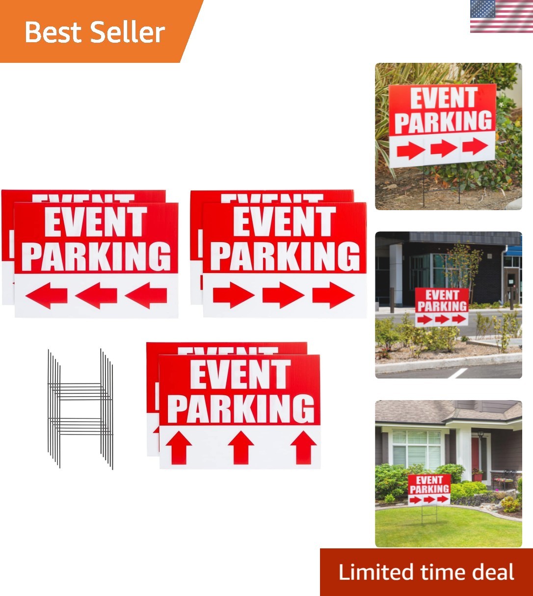 Parking Signs with Arrows – 6-Pack, 12 x 17 in, Red Corrugated Plastic – Even…