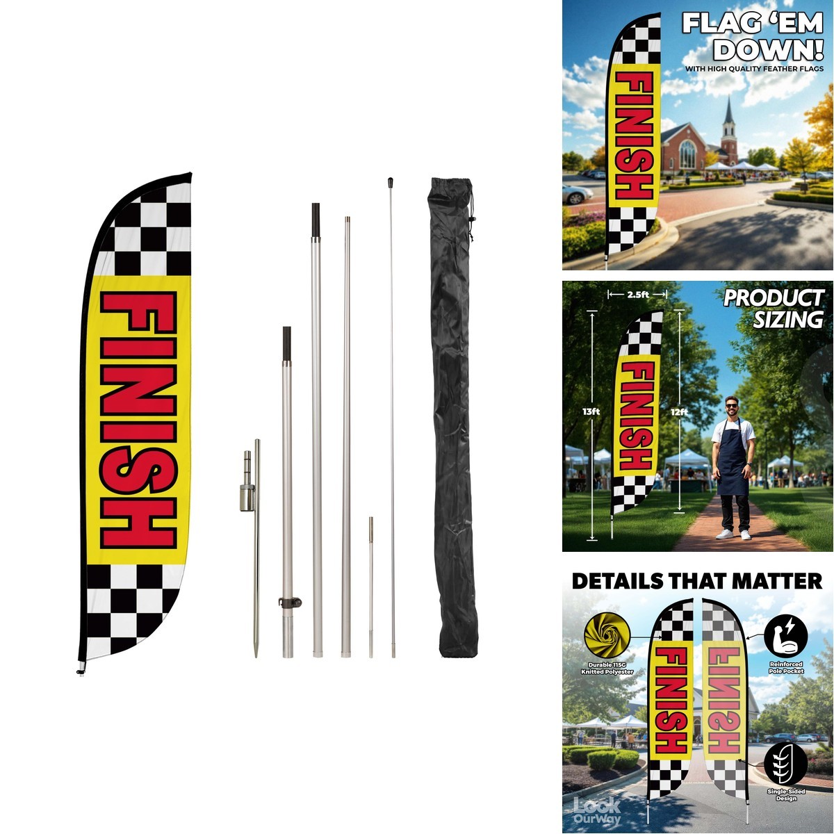Lookourway Feather Flag Pole Kit – 12 Feet Tall Advertising Flag Banner