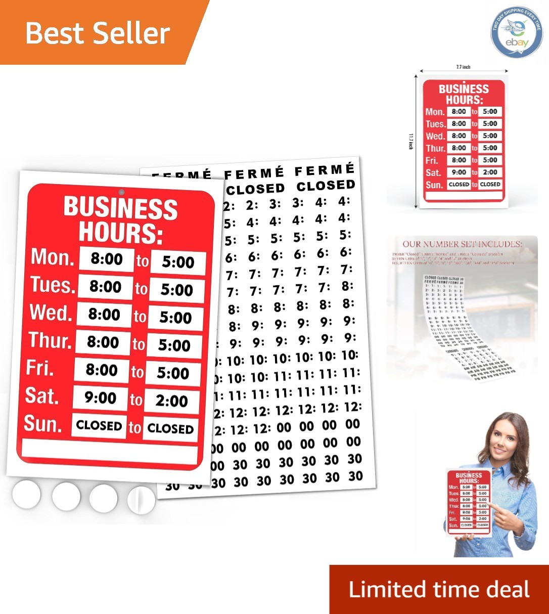 Durable Business Hours Sign in Red & White – Perfect for Glass Doors & Windows