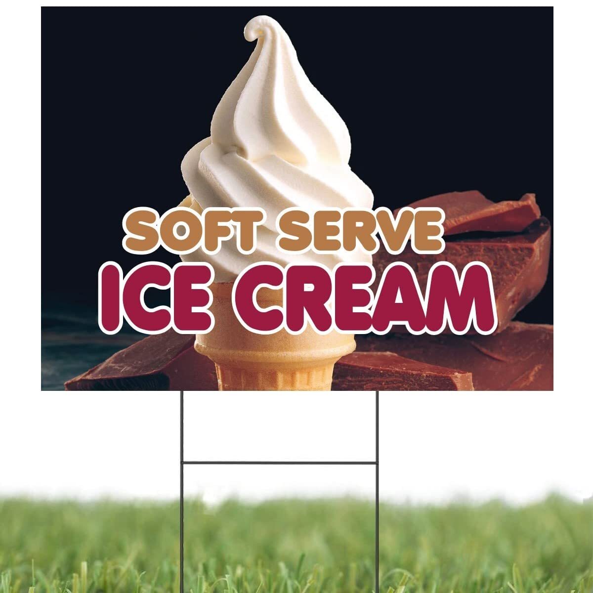 Soft Serve Ice Cream | Sidewalk Yard Sign with Metal Stakes | 24″W x 18″H
