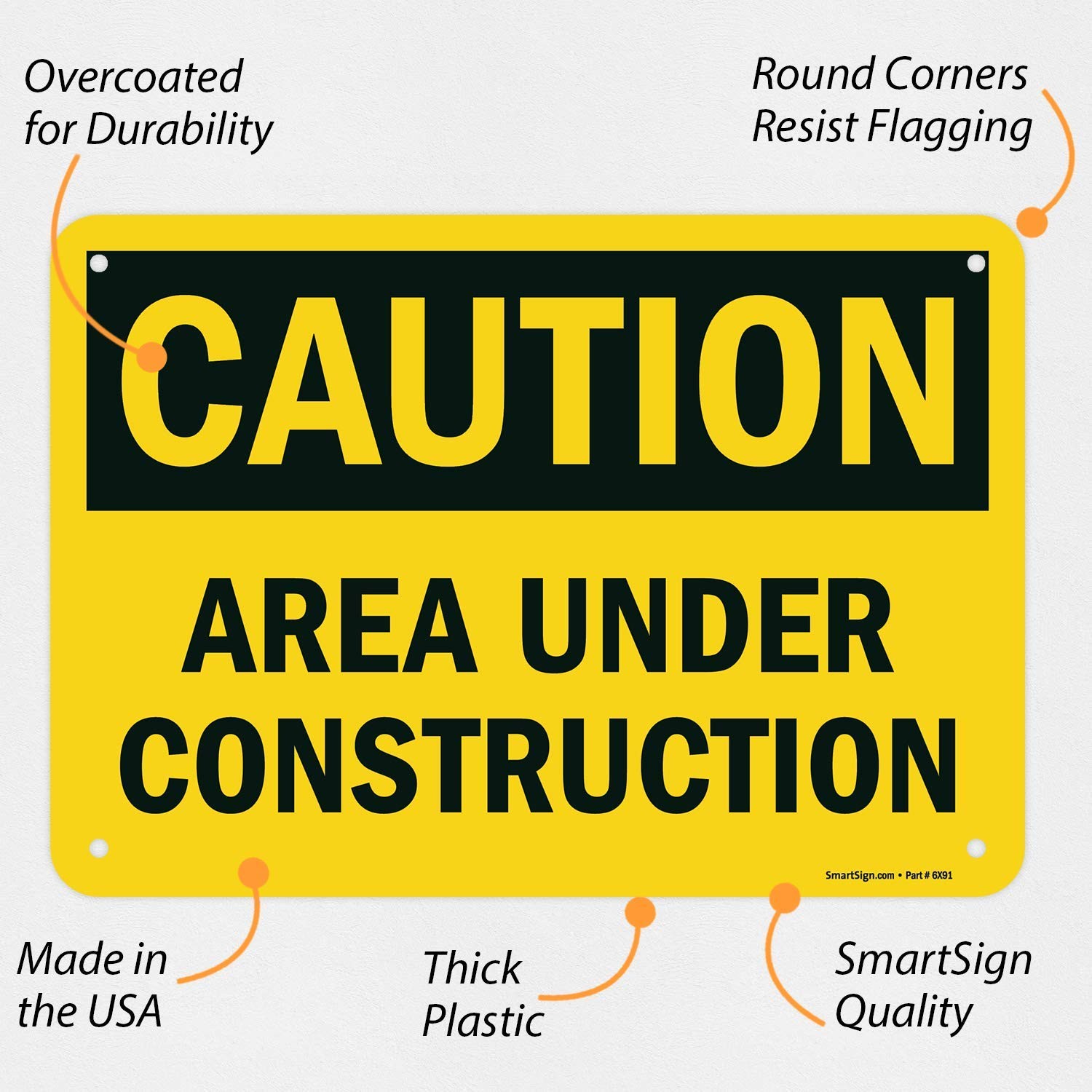 – U9-1377-NP_7x10 Caution – Area Under Construction Sign | 7 x 10 Plastic Bla…
